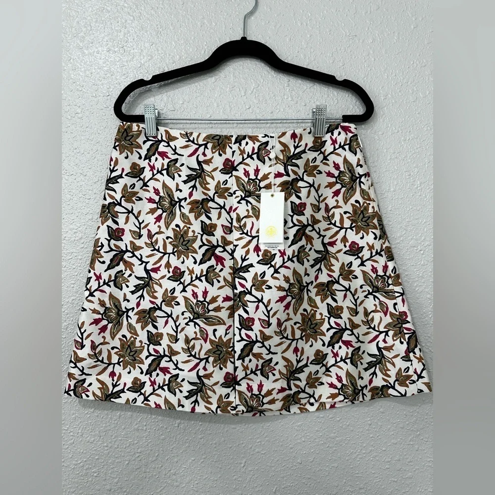 Tory Burch - Cream & Multicolored Floral Print Silk Miniskirt Sz 6 NWT